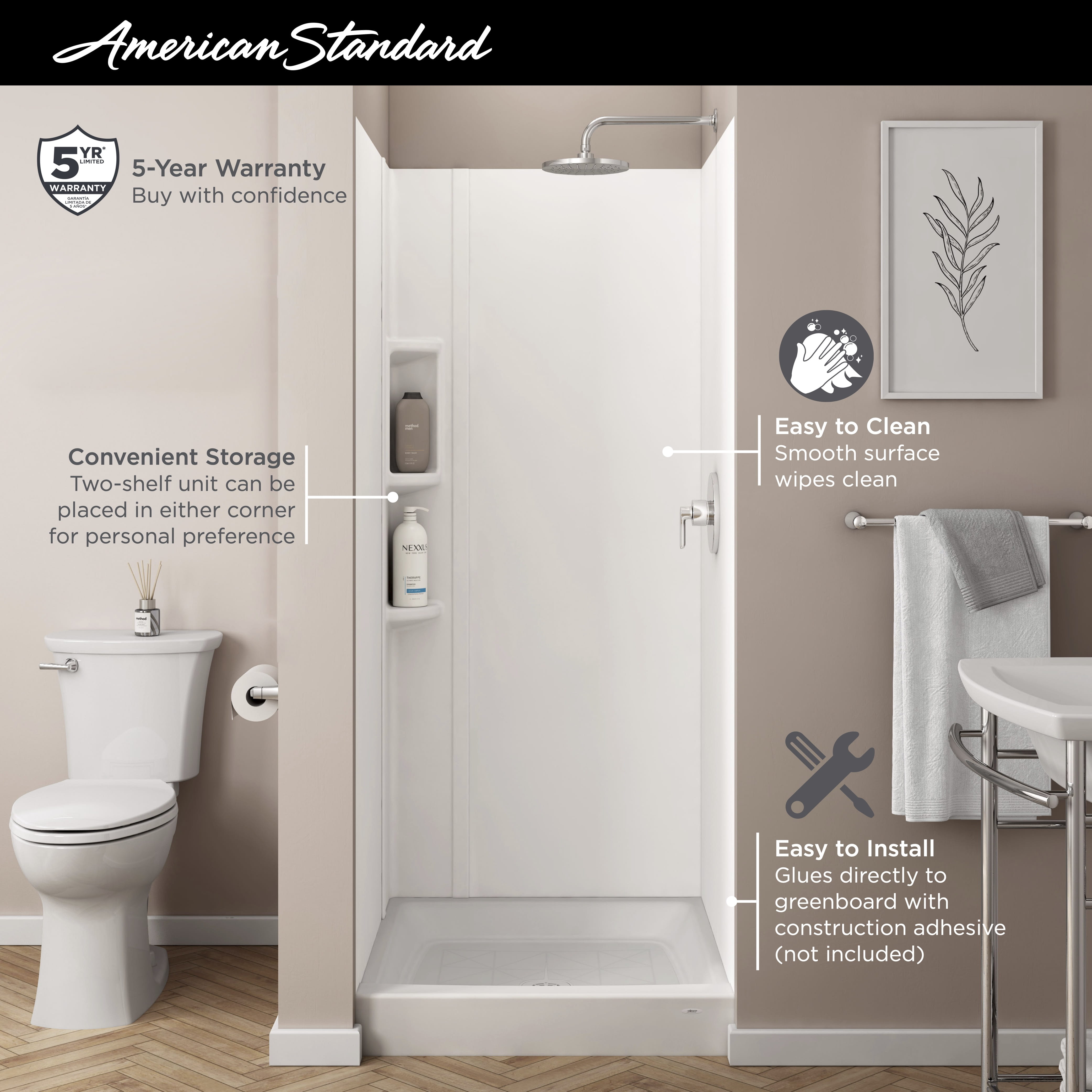 Mainstream 32in x 32in x 72in 4Piece GlueUp Alcove Shower Wall Set